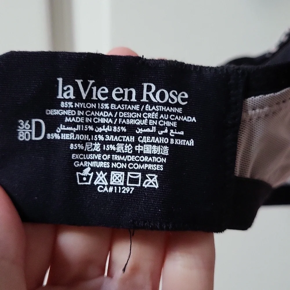 La Vie En Rose Pink and Black Lace Bra, Size 36D, New With Tags - Picture 6 of 8
